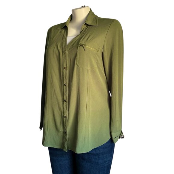 Ashley Stewart Olive Green Blouse Shirt - 14/16 - Picture 3 of 8